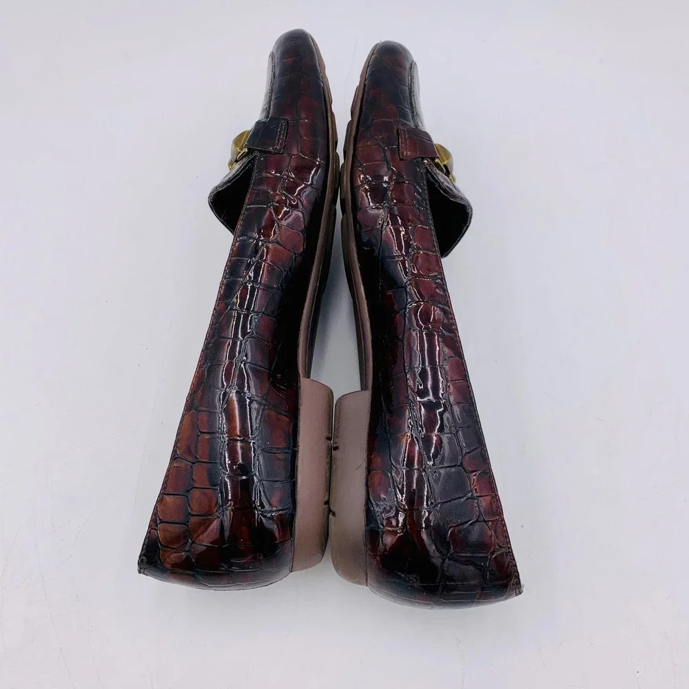 VANELi Loafers Dress‎ Shoes Croc Embossed Brown Patent Studded Buckle 8M Flats
